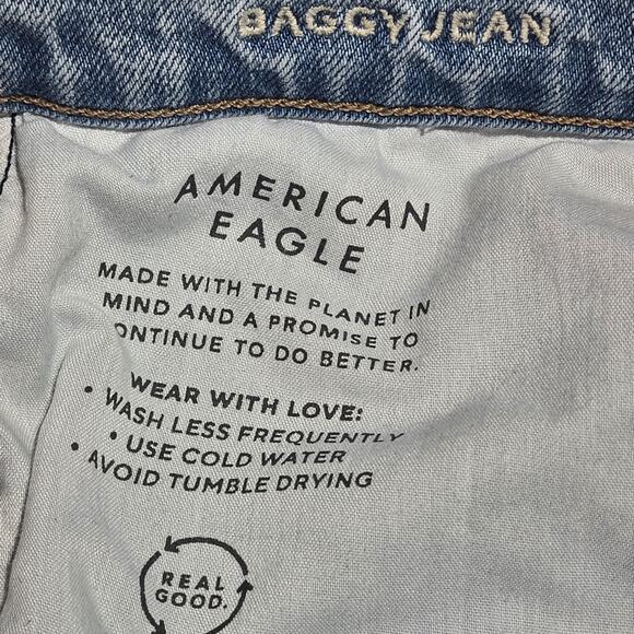 American Eagle Women’s SZ 10 Denim Baggy Jeans Straight Destroyed 31" Inseam - Picture 8 of 11